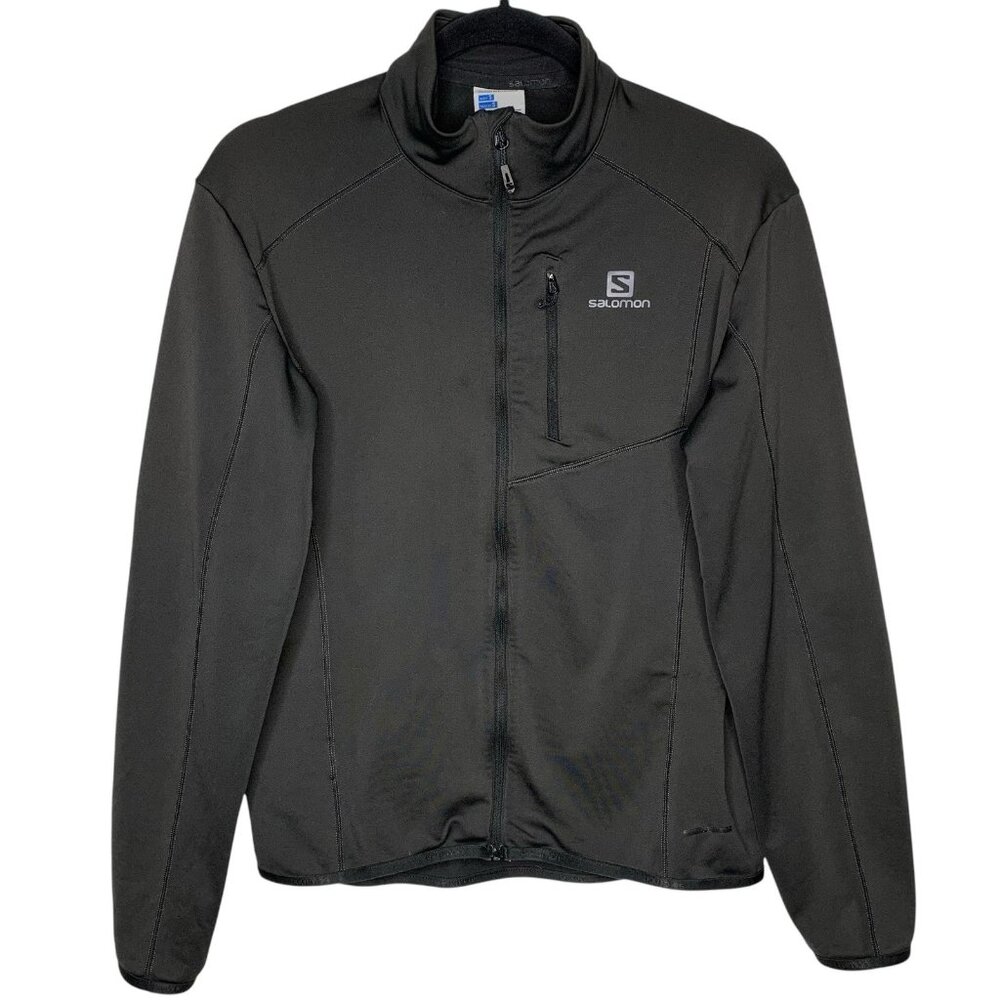 Salomon Lightweight Full Zip Jacket Size Small Black 1 Chest Zip Pocket